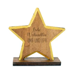 Personalisierte Weihnachtsfigur aus Holz mit Wunschtext | Engel, Stern oder Tanne mit Goldrand
