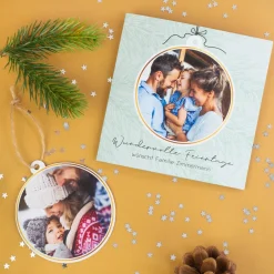 Personalisierte Weihnachtskarte mit herausnehmbarer Fotokugel | Klappkarte mit Fotos & Wunschtext