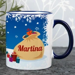 Personalisierte Weihnachtstasse mit Namen in Blau