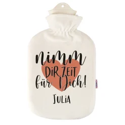 Personalisierte Wärmflasche mit Name und Herz Motiv `Nimm dir Zeit für Dich!' | Achtsamkeitsgeschenk