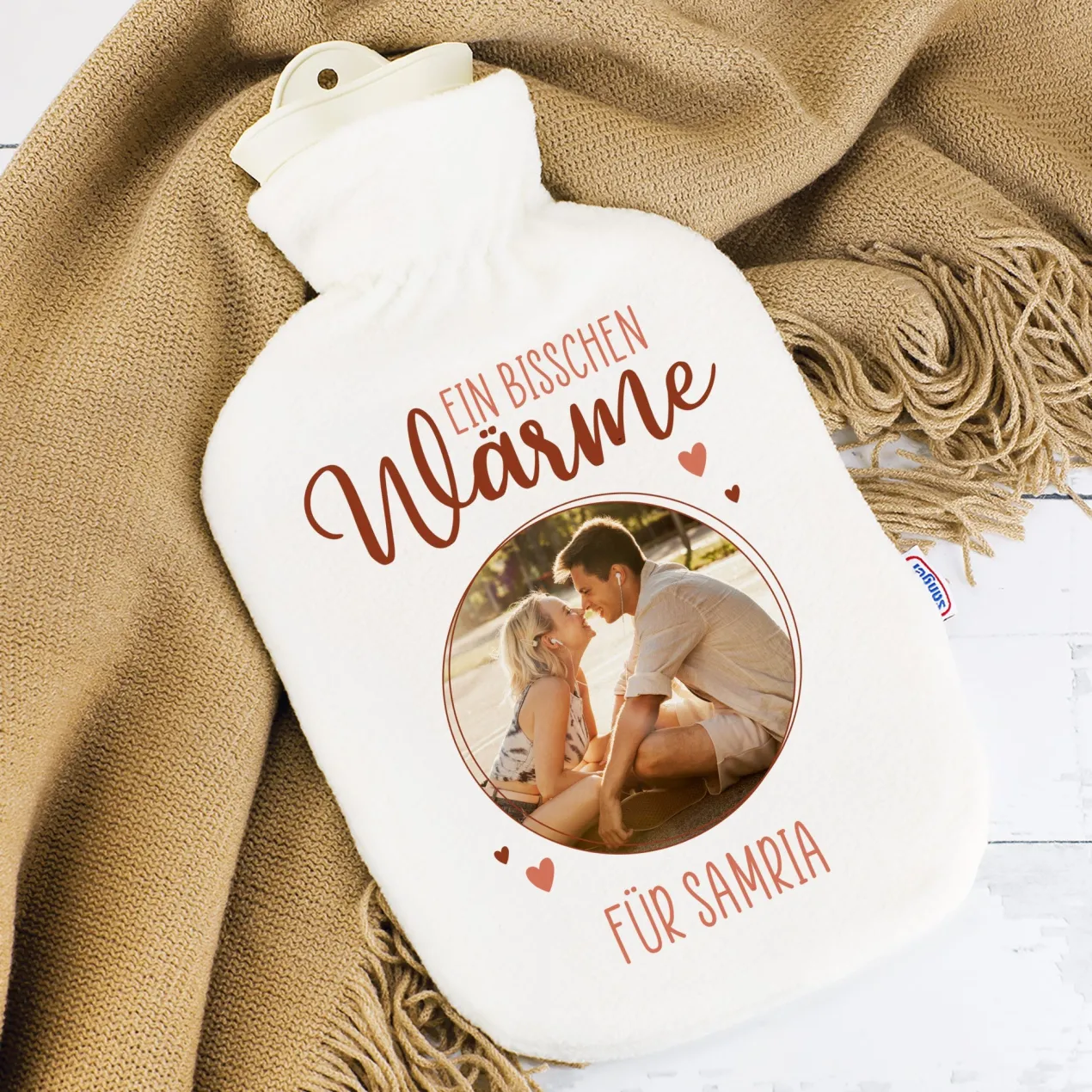 Personalisierte Wärmflasche mit Foto & Name | Wärme schenken mit Herz für Familie & Freunde