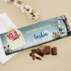 Personalisierte XL Osterschokolade mit Name & Geldumschlag | 300g Schokolade als Geldgeschenk