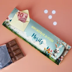 Personalisierte XL Osterschokolade mit Name & Geldumschlag | 300g Schokolade als Geldgeschenk