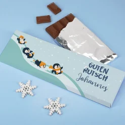 Personalisierte XL-Schokolade 'Guten Rutsch' mit Pinguin-Motiv & Name | Süßes Geschenk zu Silvester