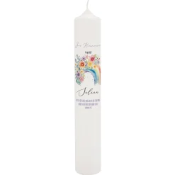Personalisierte XXL Kerze mit Regenbogen & Blumen zur Kommunion, Taufe, Konfirmation & Jugendweihe