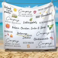 Personalisierte XXL Kuscheldecke mit Wunschtext für den Urlaub | Sherpadecke 150x200cm
