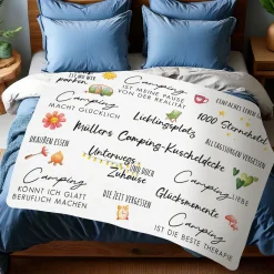 Personalisierte XXL Kuscheldecke mit Wunschtext für den Urlaub | Sherpadecke 150x200cm