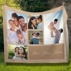 Personalisierte XXL Kuscheldecke mit 5 Foto & Wunschtext | Sherpadecke 150x200cm