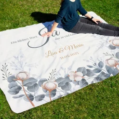 Personalisierte XXL Kuscheldecke zur Hochzeit mit Namen und Datum | Sherpadecke 150x200cm