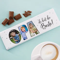 Personalisierte XXL Schokolade mit 3 Fotos als Geschenk für den besten Opa | 300 g