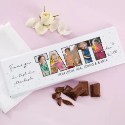 Personalisierte XXL Schokolade mit 5 Fotos als Geschenk für die beste Tante | 300 g