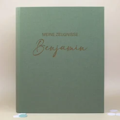 Personalisierte Zeugnismappe aus Leinen graviert mit Name und Farbauswahl | Geschenk für Schüler