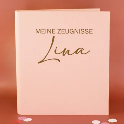 Personalisierte Zeugnismappe aus Leinen graviert mit Name und Farbauswahl | Geschenk für Schüler