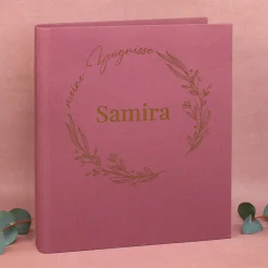 Personalisierte Zeugnismappe aus Leinen graviert mit Name und floralem Line Art Motiv | Farbauswahl