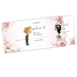 Personalisierte Ziehkarte als Hochzeitseinladung mit Kussmotiv Brautpaar | Effektkarte DIN-lang