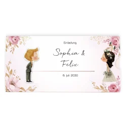 Personalisierte Ziehkarte als Hochzeitseinladung mit Kussmotiv Brautpaar | Effektkarte DIN-lang