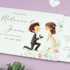 Personalisierte Ziehkarte als Hochzeitseinladung mit Junge & Mädchen | Effektkarte zur Hochzeit
