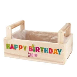 Pflanzkiste "Happy Birthday" mit 2 Griffen zum Geburtstag