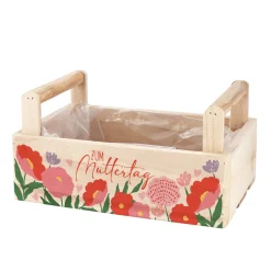 Pflanzkorb aus Holz zum Muttertag mit Blumenmotiv | Geschenkverpackung & Pflanzkiste in 3 Varianten