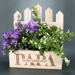 Pflanzkorb für Papa personalisiert in Zaunoptik | Holz Geschenkkorb zum Vatertag & Geburtstag