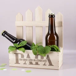 Pflanzkorb für Papa personalisiert in Zaunoptik | Holz Geschenkkorb zum Vatertag & Geburtstag