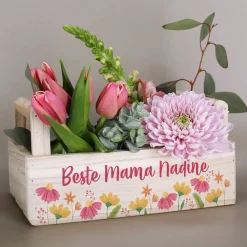Pflanzkorb mit Blumenmotiv und Ihrem Wunschtext