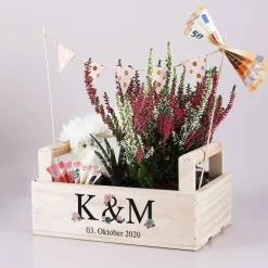 Pflanzkorb mit Vintage Motiv als Geldgeschenk zur Hochzeit oder Einzug