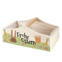 Pflanzkorb zu Ostern 'Frohe Ostern' aus Holz | Geschenkkorb mit Hasenmotiv in 3 Varianten