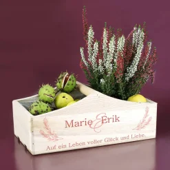 Pflanzkorb zur Hochzeit mit Namen und Wunschtext