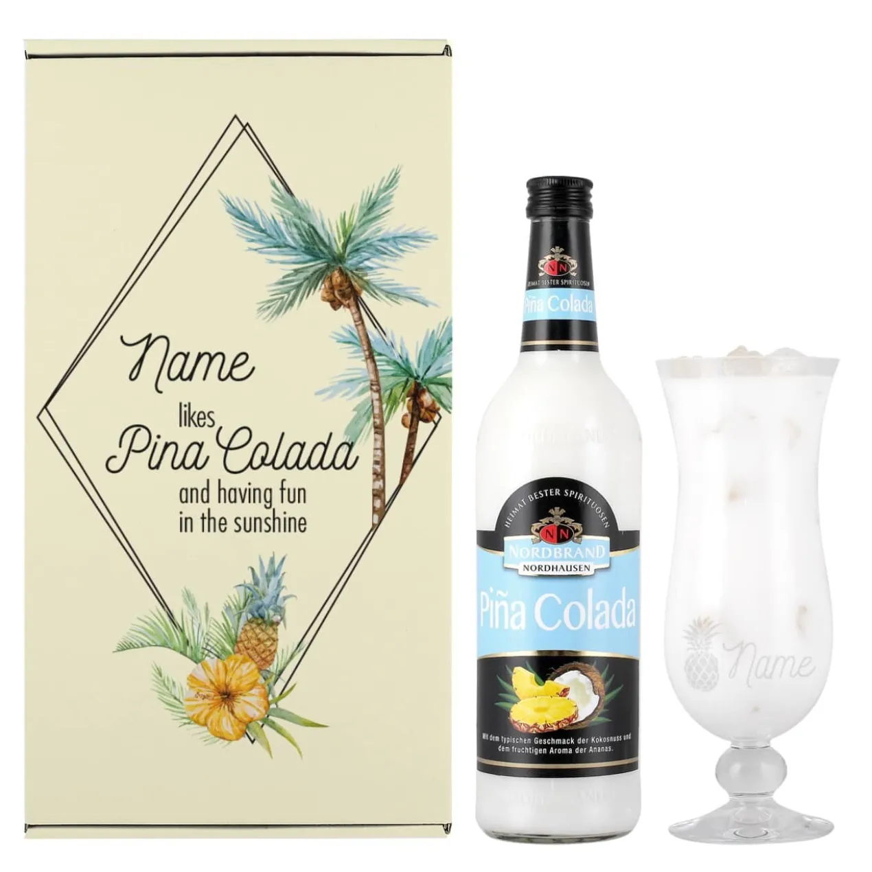 Pina Colada Set mit Geschenkverpackung und persönlichem Glas