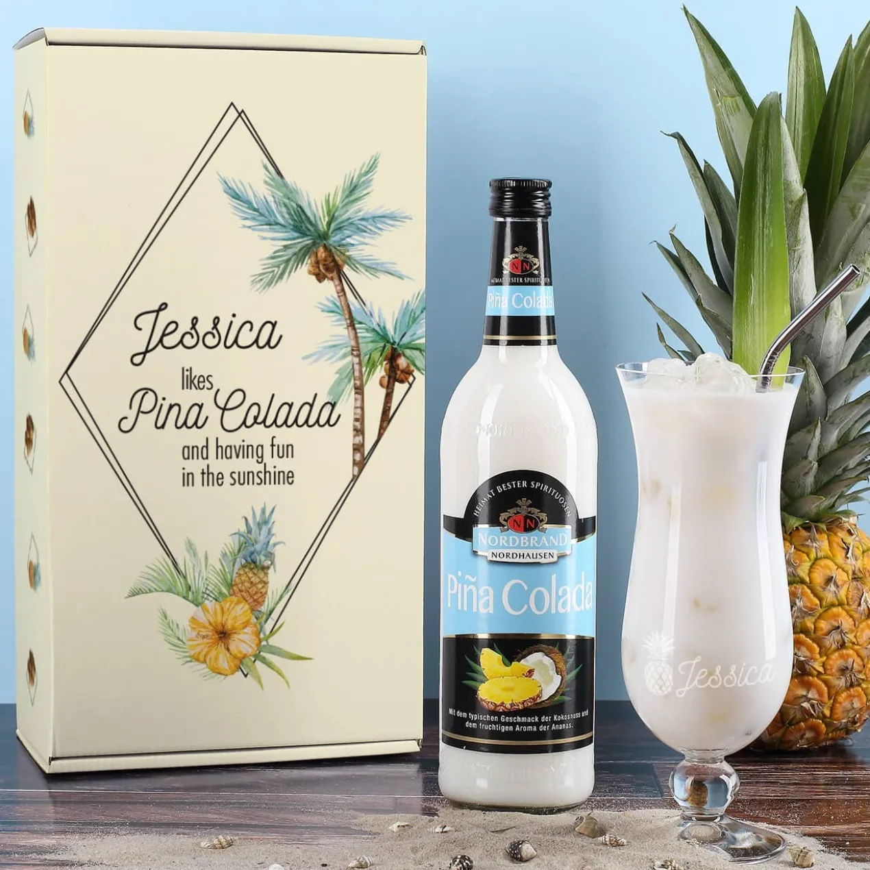 Pina Colada Set mit Geschenkverpackung und persönlichem Glas