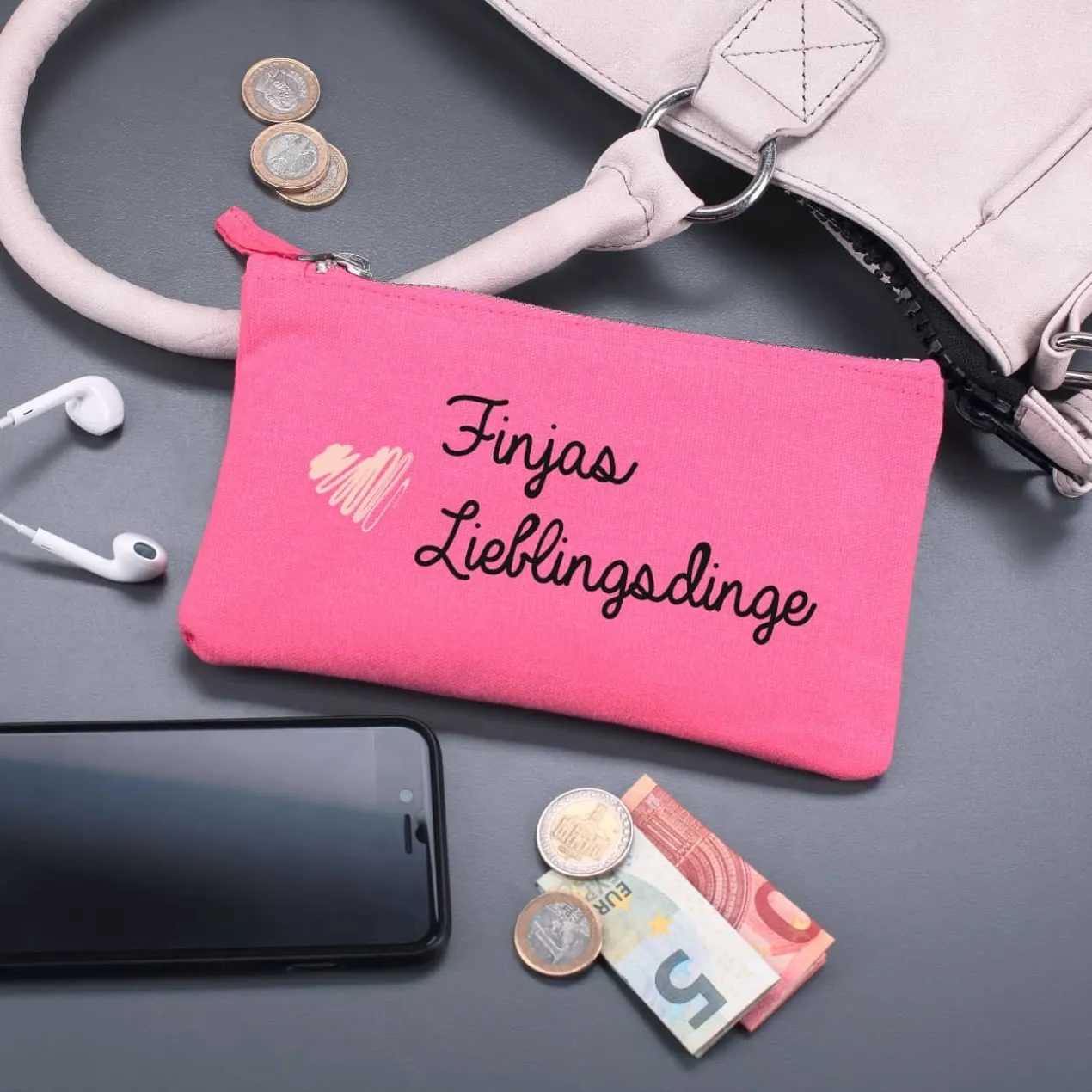 Pinke Tasche Lieblingsdinge mit Namensaufdruck