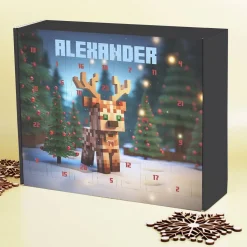 Pixel Art Adventskalender mit Rentiermotiv und Wunschtext
