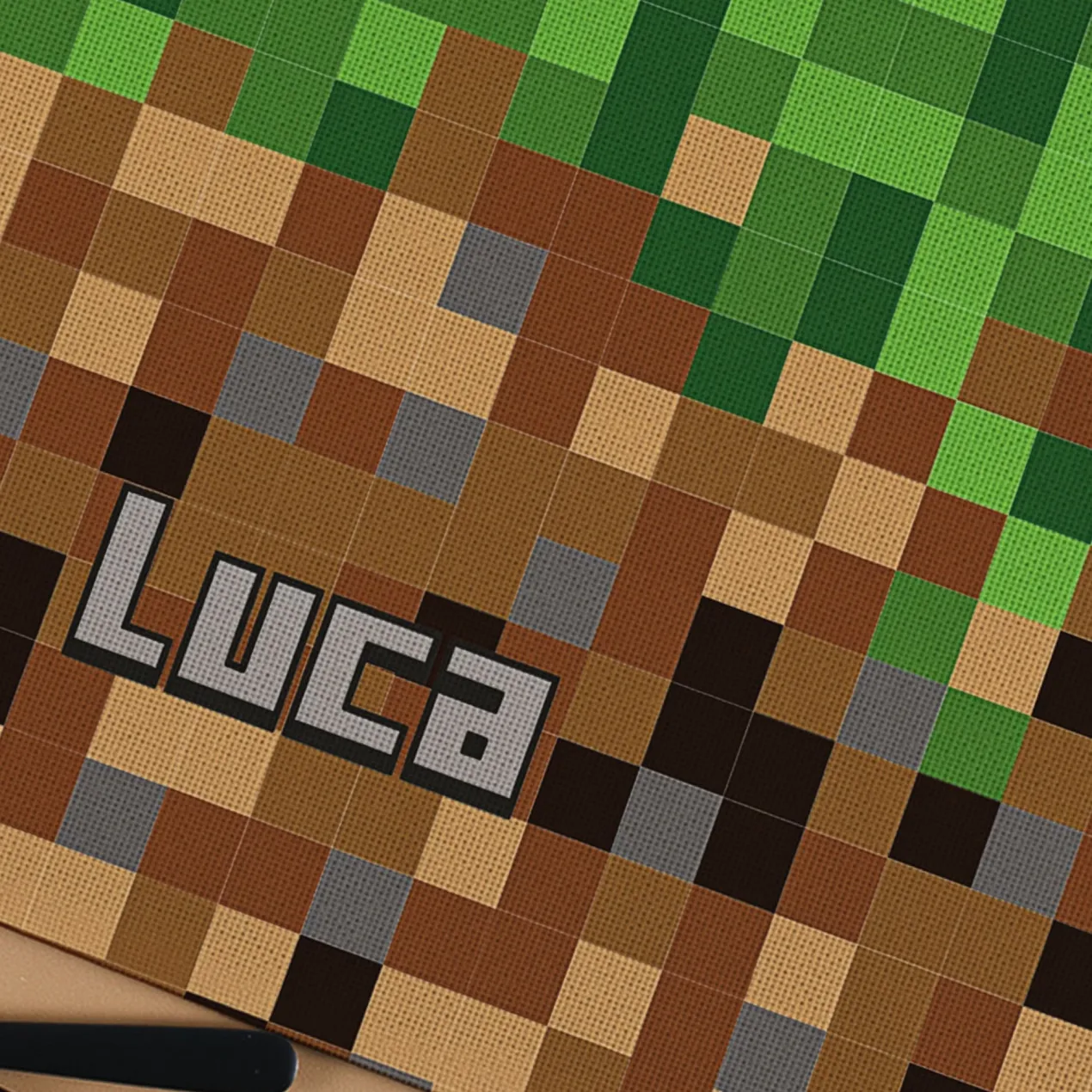 Platzdeckchen aus Stoff im Pixel-Art-Design mit Name personalisiert für Kinder und Gamer