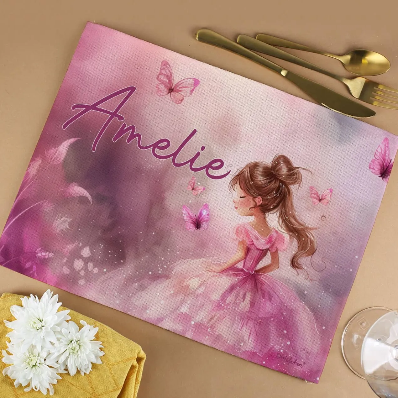 Platzdeckchen aus Stoff mit Prinzessin und Namensaufdruck