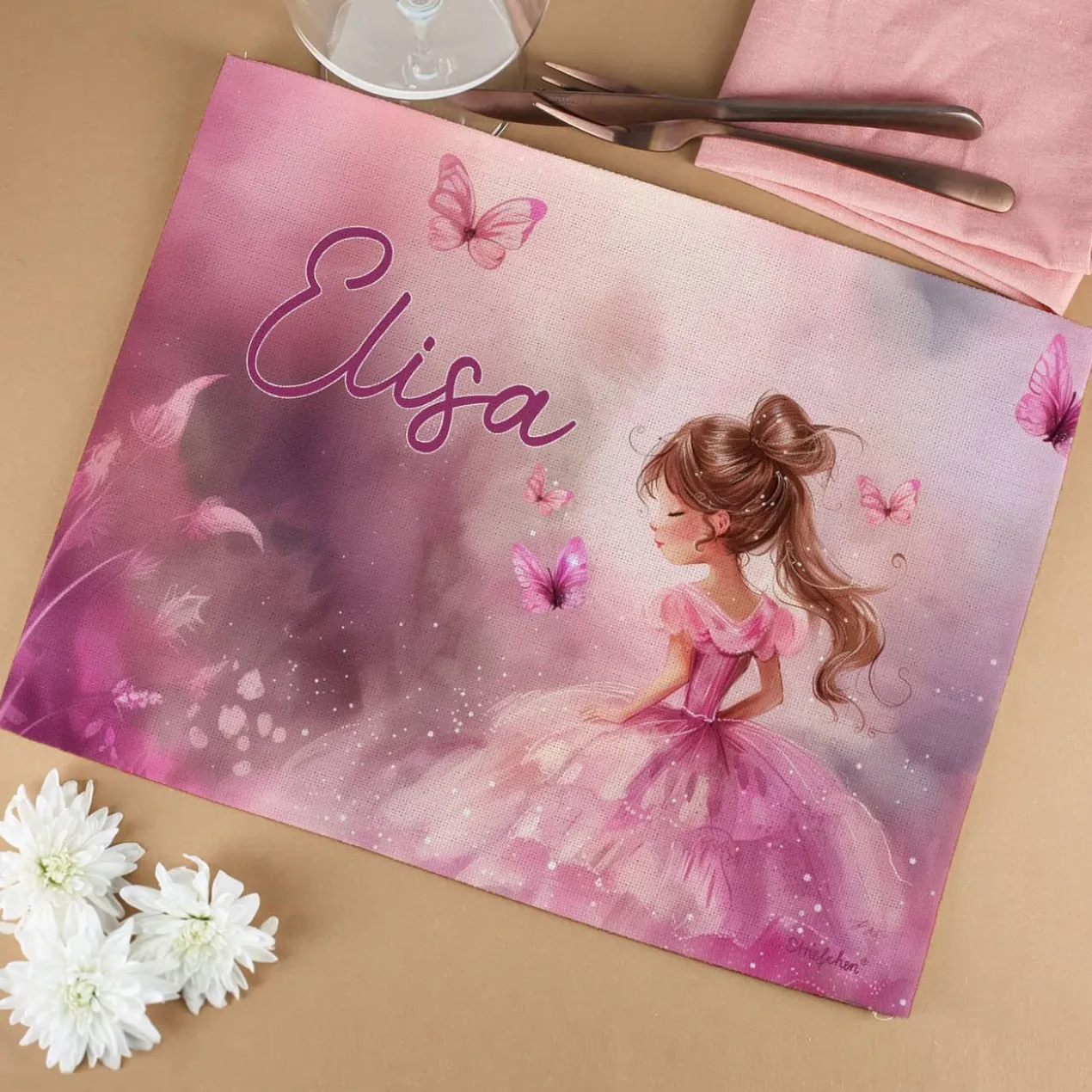 Platzdeckchen aus Stoff mit Prinzessin und Namensaufdruck