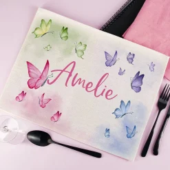 Platzdeckchen aus Stoff mit Schmetterlingsmotiv und Wunschname