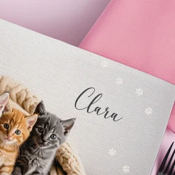 Platzdeckchen mit Katzenbabys und Name personalisiert für Kinder zur Einschulung, Kita & Geburtstag