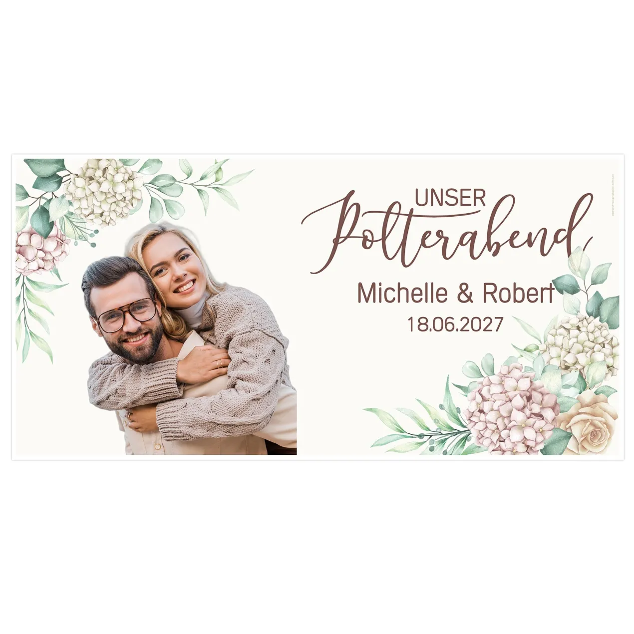 Polterabend Banner personalisiert mit Foto, Namen & Datum | Fotobanner Geschenk