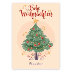 Postkarte - Frohe Weihnachten - mit Weihnachtsbaum, Sternen und Wunschtext