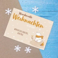 Postkarte - wundervolle Weihnachten aus der Ferne - mit niedlichem Eisbär und Ihrem Wunschtext