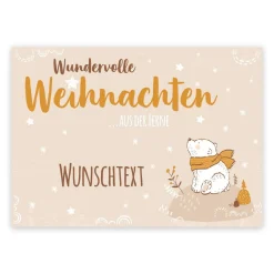 Postkarte - wundervolle Weihnachten aus der Ferne - mit niedlichem Eisbär und Ihrem Wunschtext