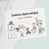 Postkarte zu Weihnachten - lustige Wintertiere - mit Wunschtext