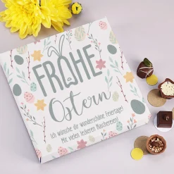 Pralinenbox "Frohe Ostern" mit Wunschtext und Hasenohren zum Osterfest | Lindt