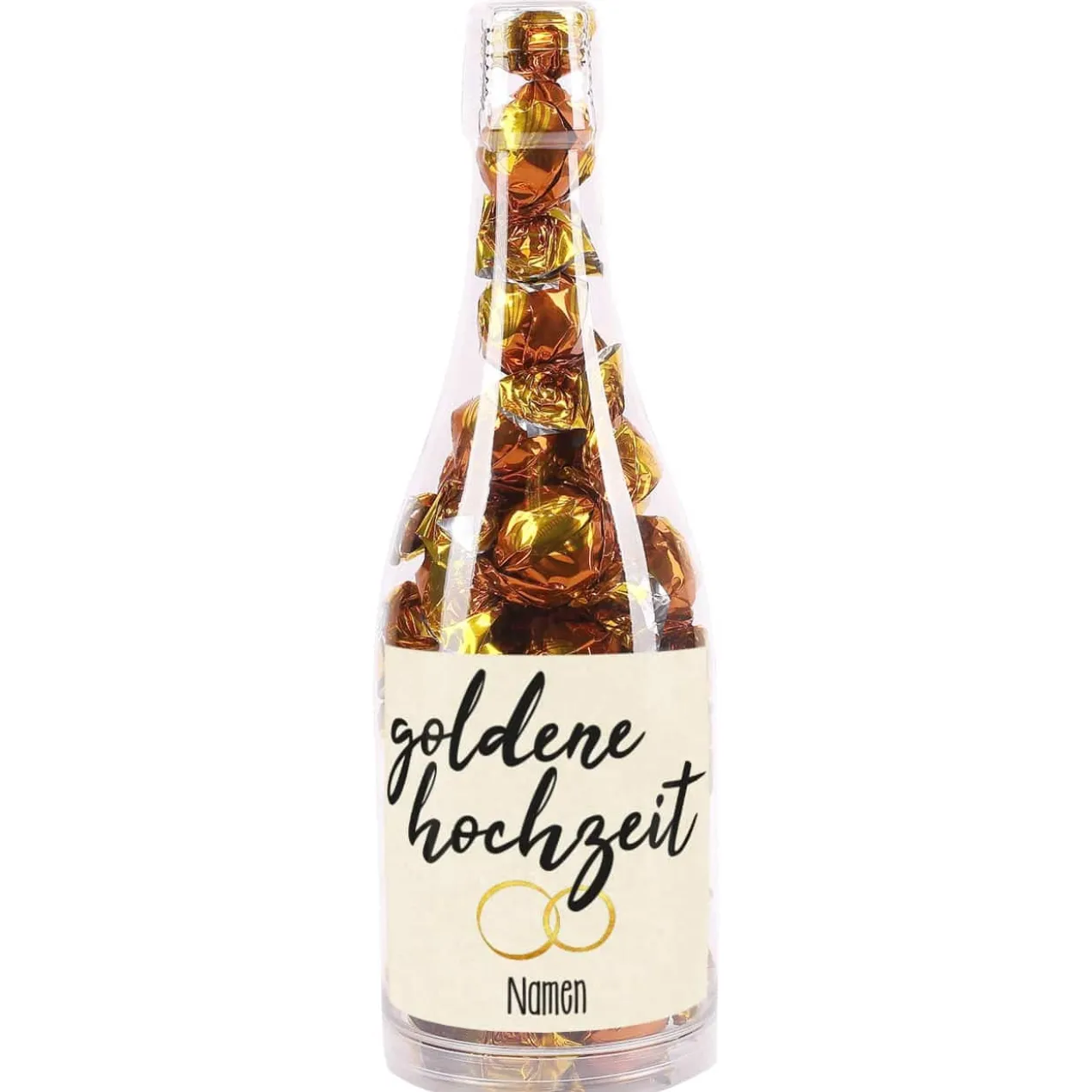 Pralinenflasche zur Goldhochzeit mit Namensaufdruck