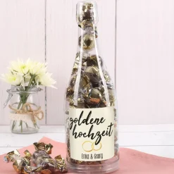 Pralinenflasche zur Goldhochzeit mit Namensaufdruck