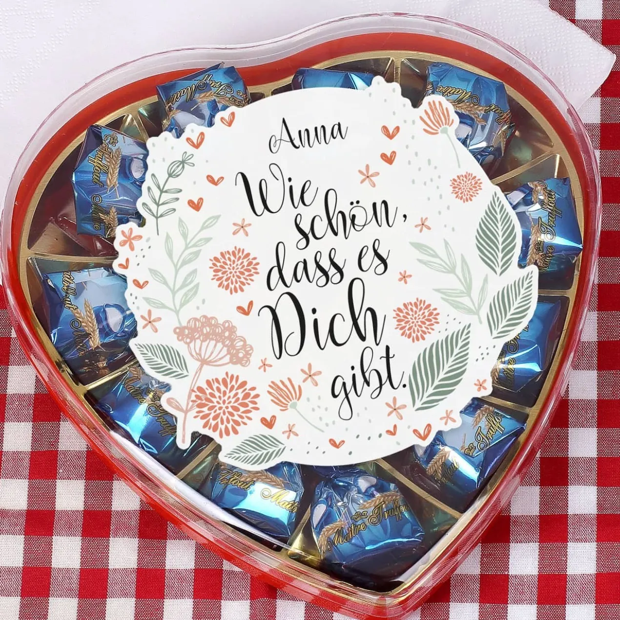 Pralinenherz - Wie schön, dass es Dich gibt - mit Name