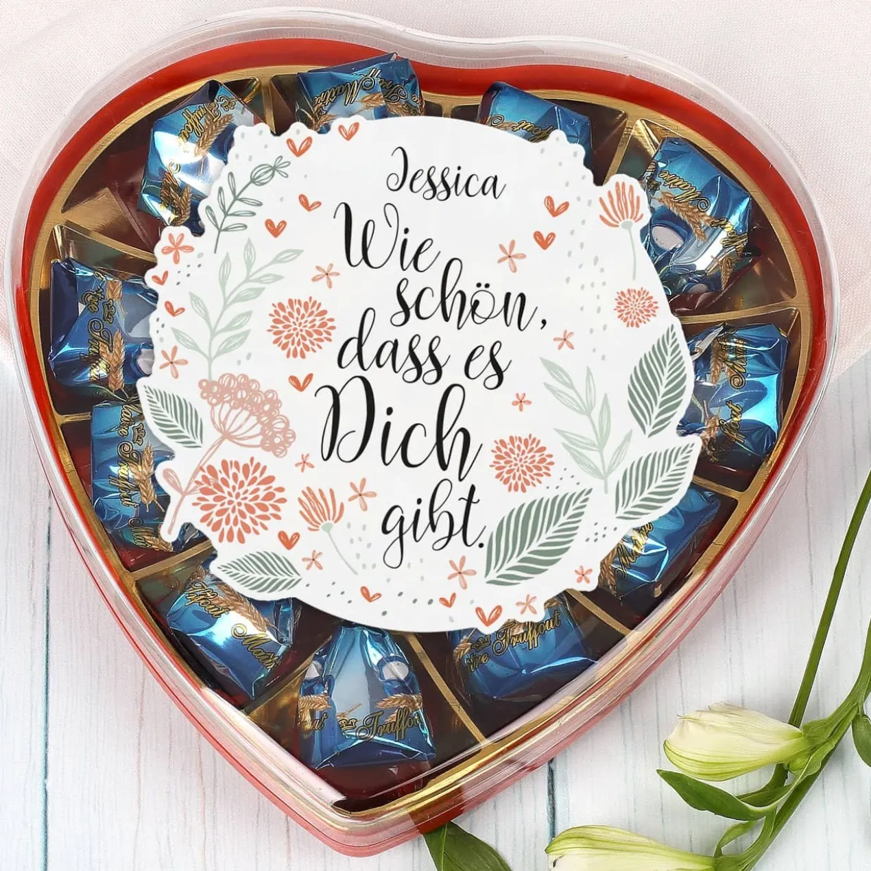 Pralinenherz - Wie schön, dass es Dich gibt - mit Name
