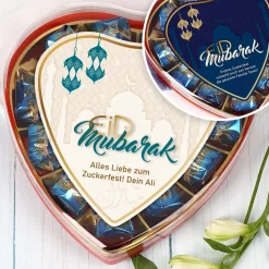 Pralinenherz zum Zuckerfest mit Wunschtext | Eid Mubarak Pralinen | 2 Sorten & Farbauswahl