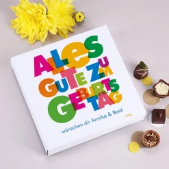 Pralinen zum Geburtstag mit Ihrem Wunschtext, 100g Lindt Mini-Pralinés